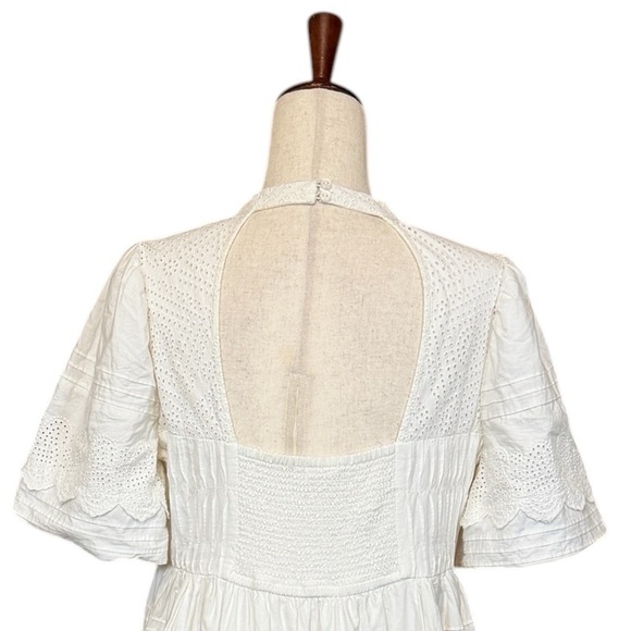 Anthropologie Forever That Girl Tiered Puff Sleeve Eyelet Midi Dress Large #1969 - Picture 4 of 7